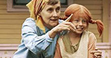 Photograph of Astrid Lindgren, author of Swedish children's books, with Pippi Longstocking actor Inger Nilsson