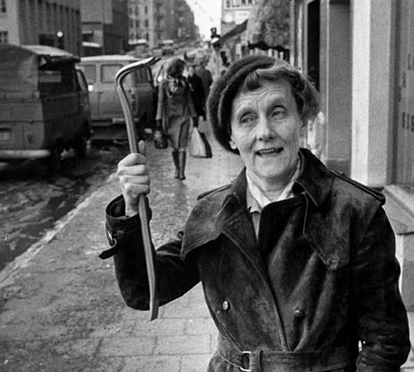 Photograph of Astrid Lindgren, author of Swedish children's books, after taxation protest Photograph of Astrid Lindgren, author of Swedish children's books, after taxation protest