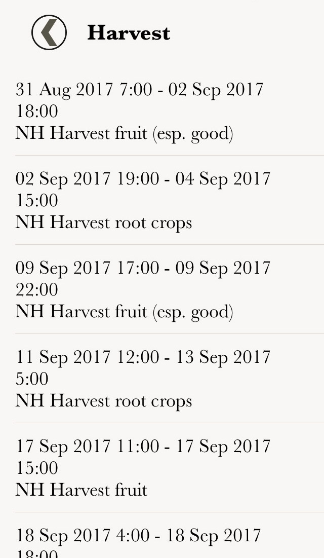 Actions screensnap of Maria Thun Biodynamic Calendar app on iPhone
