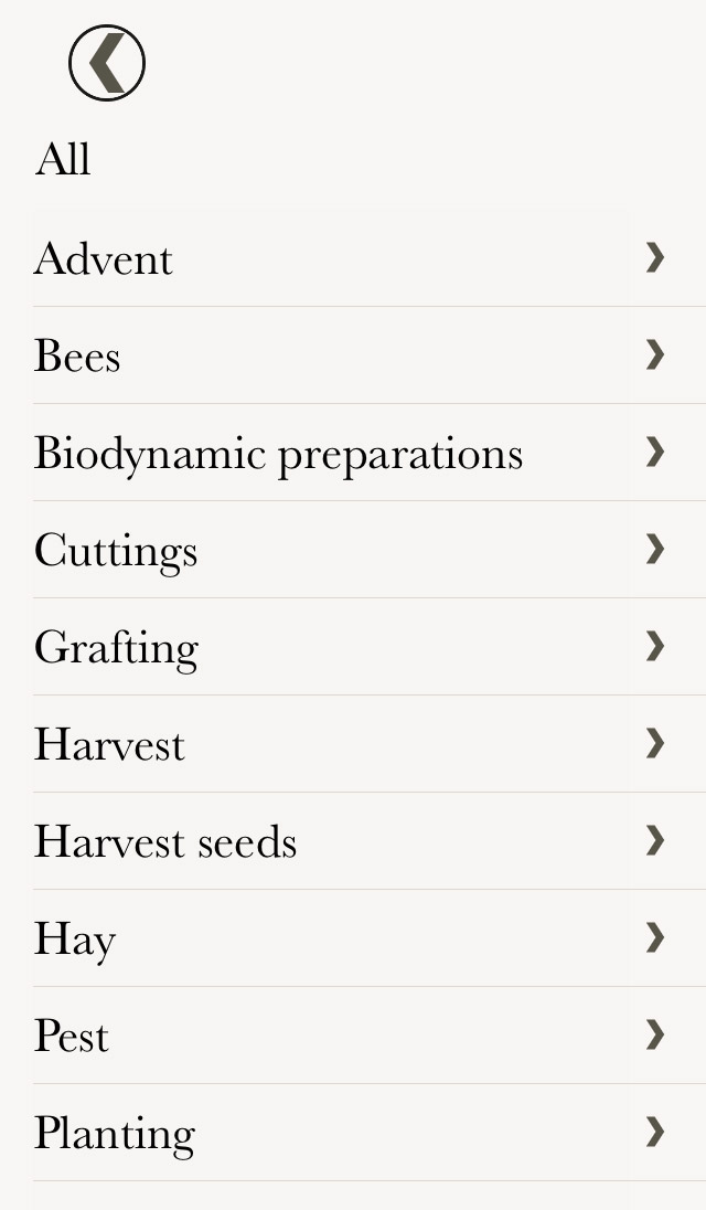 Actions screensnap of Maria Thun Biodynamic Calendar app on iPhone