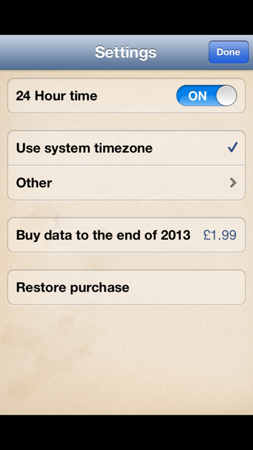 Settings screensnap of When Wine Tastes Best app on iPhone