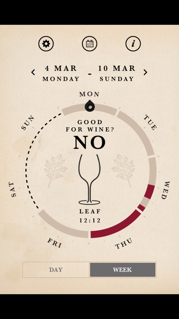 Week screensnap of When Wine Tastes Best app on iPhone